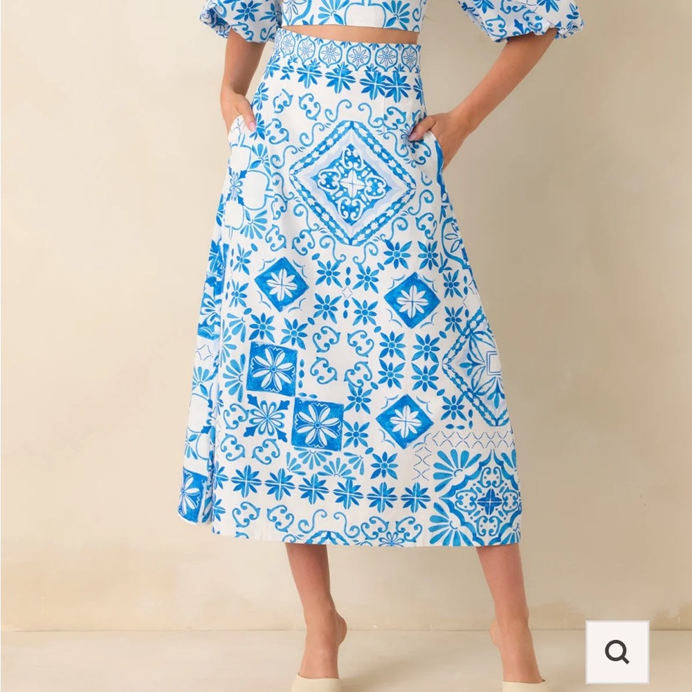 Prosperina Presley Blue Tile Cotton Skirt